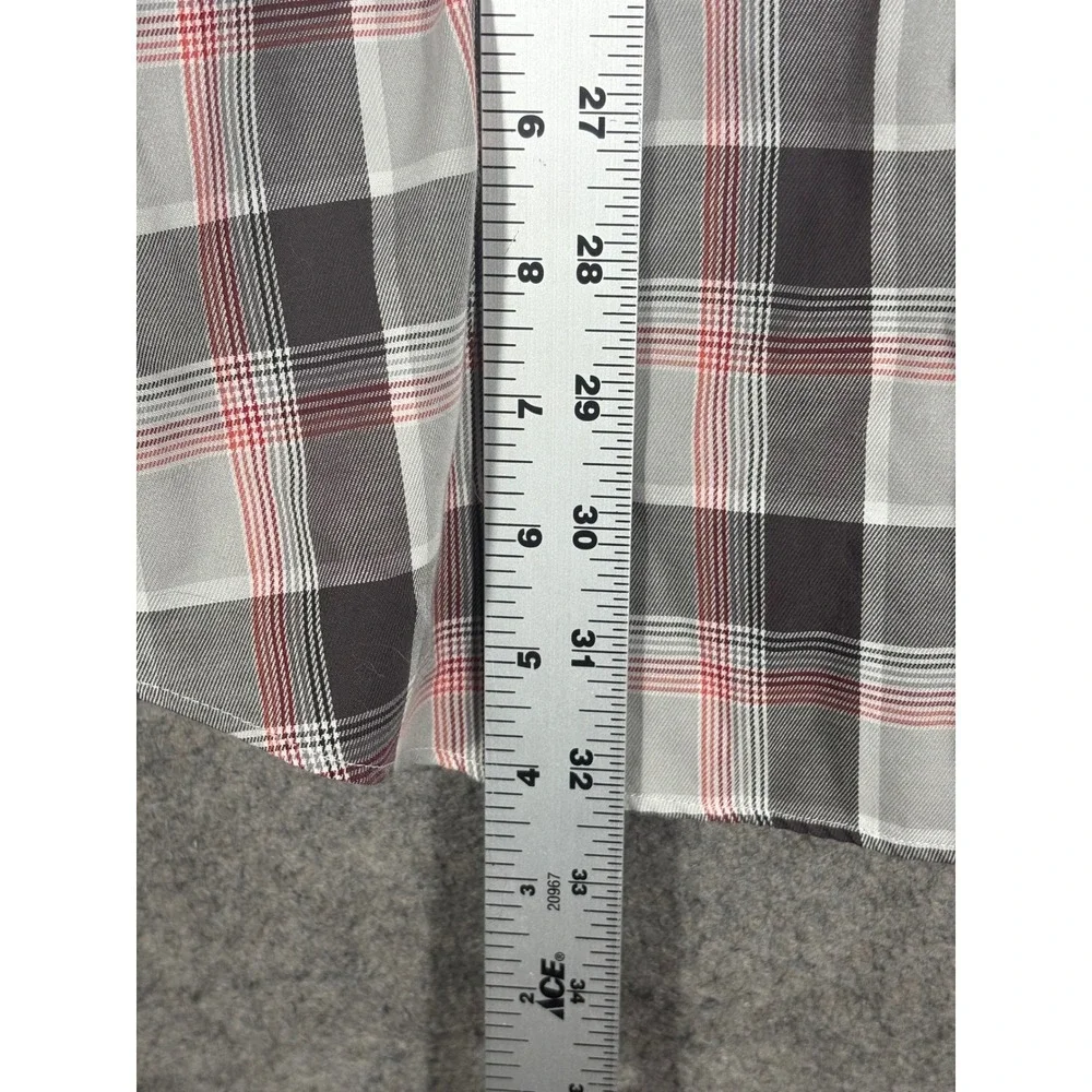 Banana Republic Grant Fit Non-Iron Plaid‎ Shirt Mens XL Grey Red Long Sleeve